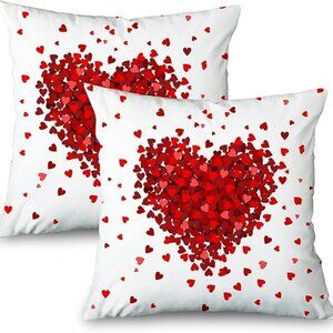 Red Heart Pillow Covers 18x18 Set of 2 - Home Decor Love Decorative